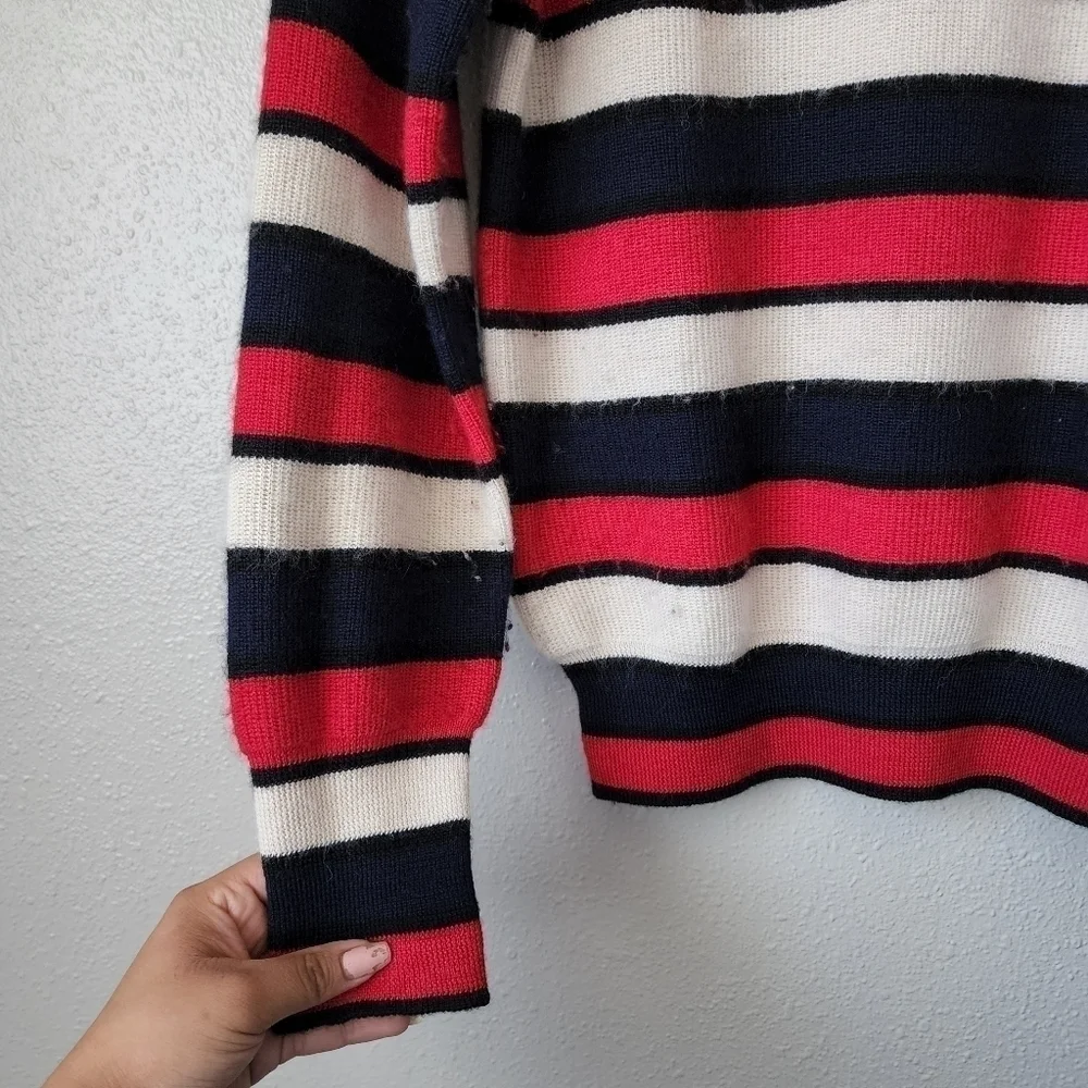 Tory Burch Baby Alpaca Knit Austrie Striped Navy Red Pullover Sweater Preppy S